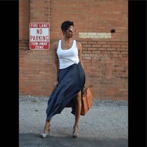 Navy Pleated Asymmetrical skirt